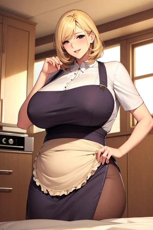 Mom、Blonde、Shortcuts、Big Breasts、Plump、apron、sexy