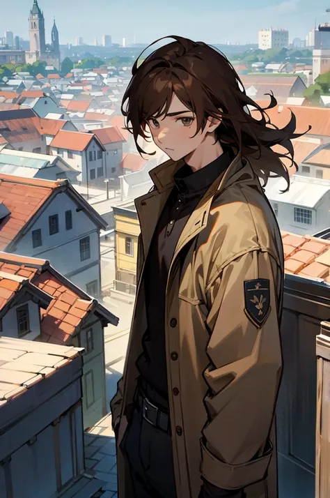 Male ,Young adult, Brown Hair, Town Background