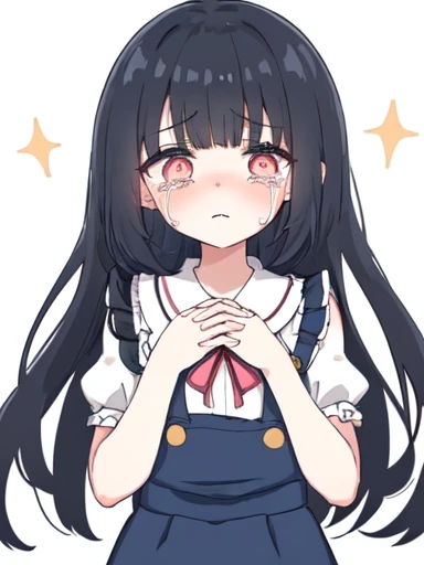 The sad crying anime girl has a downcast gaze, Trembling lips form a frown, And her eyelashes cast a shadow on her cheek. Her eyes are full of tears that sparkle in the light, Reflecting her pain. She holds her breath, Her chest was heaving violently and s...