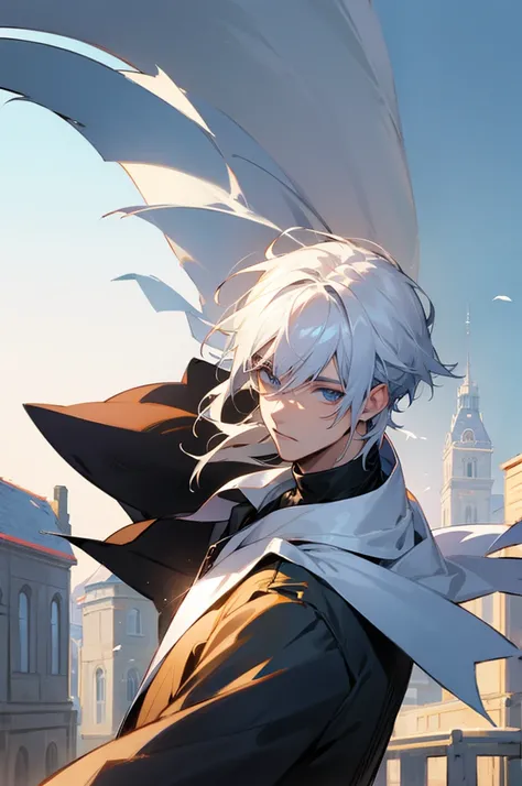 Male ,Young adult, White Hair, Town Background