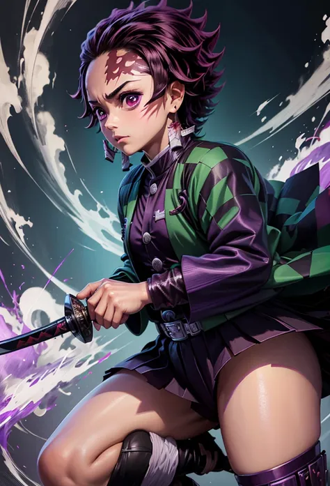 Shinobu kocho demonslayer, Skirt, purple haori, (Kimetsu No Yaiba),Full Style,Ultra High Quality,Ultra High Resolution,Photograph 8K,Holding a Sword,One girl ,Ultra Detailed ,Demon Hunter Suit,