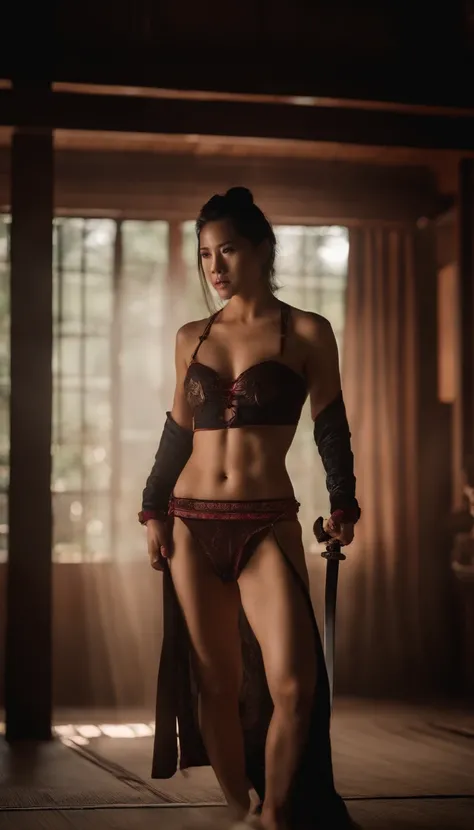 Samurai Swordsman　woman　In underwear　Full body sexy underwear　Full body sexy female　Two people　sexy　underwear