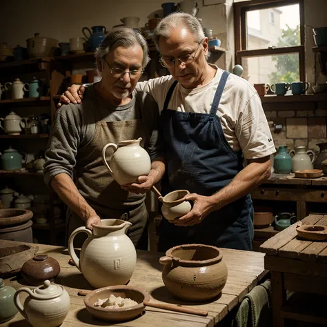 A potter grandfather making a jug