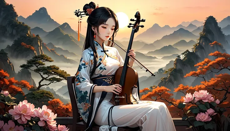 1 anime chinese girl,playing erhu,holding an erhu, (((masterpiece,highest quality))),((good structure,good composition,good atom...