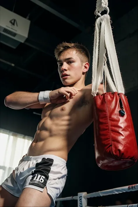 18 year old white boy, with strings, boxing,backwards