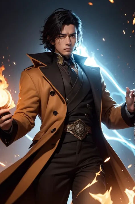 I want you to create a character that has a lot of aura that is very intimidating that he wears a huge unbuttoned coat that gives off a vibe that is a little lazy but very strong and confident