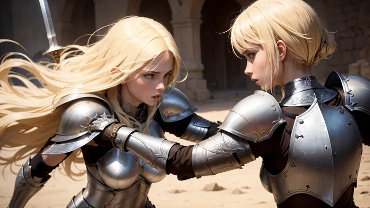 Blond girls white  Womans. Armor   Womans fight .sword in african Womans afroamerican 