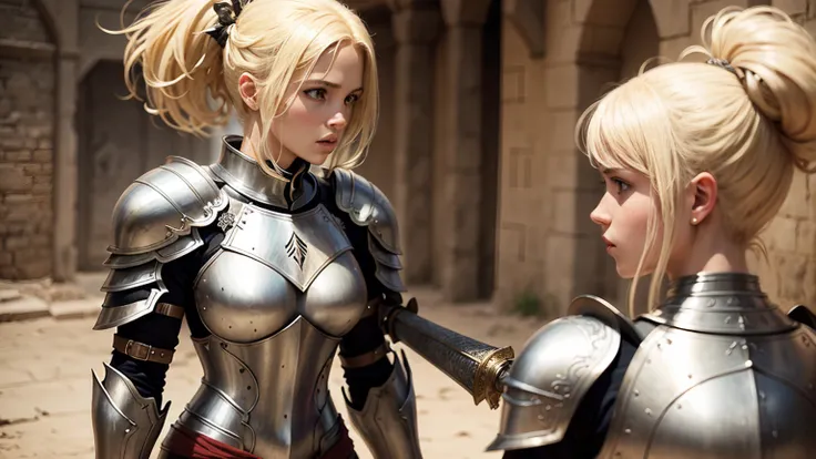 Blond girls white  Womans. Armor   Womans fight .sword in african Womans afroamerican 