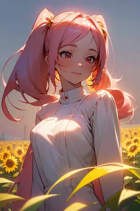 ((best quality, ultra-detailed, high resolution, extremely detailed CG, super detailed, direct light, Most beautiful clean lighting)), 1 girl, beautiful girl, cute girl and idol face, young face, smile, Beautiful long pink hair, twintails, Beautiful shinin...