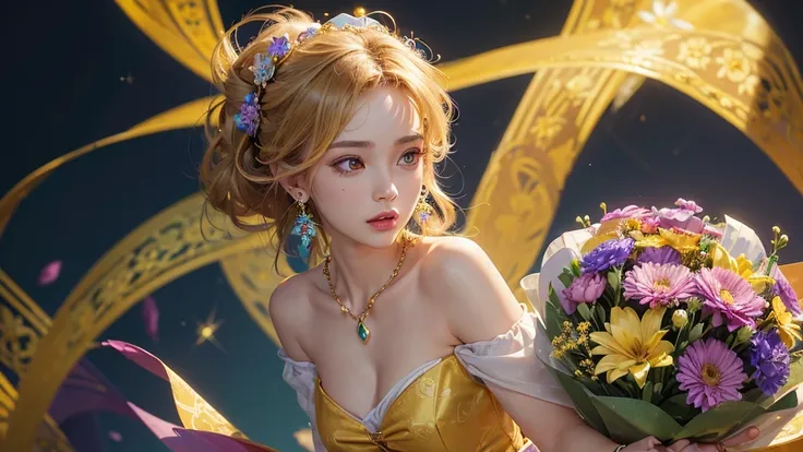 32K, 最高quality, 最高masterpiece, (ultra-Detailed Background, Detailed Background), High resolution, Super detailed, Very detailedな, One girl, (bouquet:1.3), (Tangled:1.2), (Geometric:1.2),(colorful),(masterpiece, quality, best quality, Official Art, Beautifu...