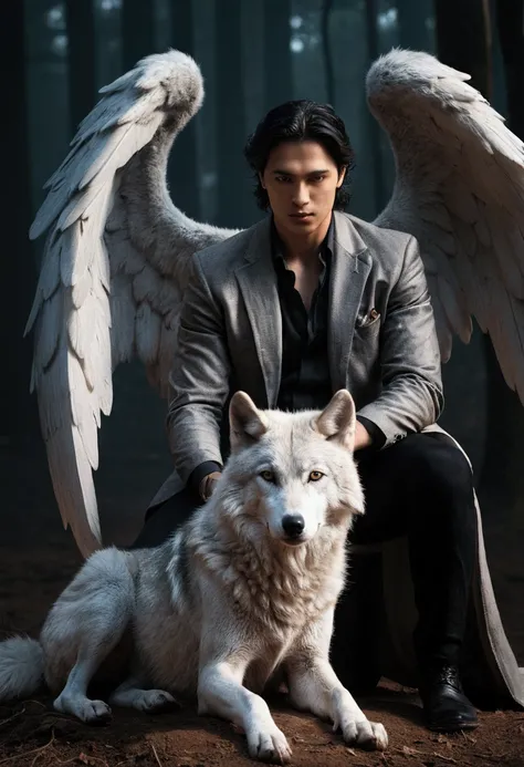 Angel with a wolf by his side