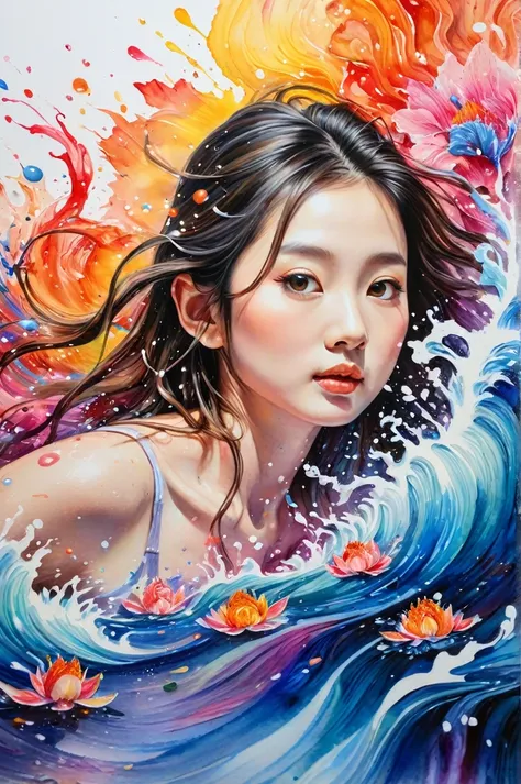 colorfully, many colors, intricate-detail, opening screen, photorrealistic, detailed fluid gouache painting, handwriting, acrylic, water color art,
work of art, best qualityer, 1 girl, Chinese