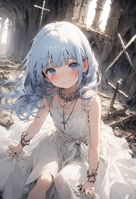 Masterpiece, best quality, extremely detailed, (illustration, official art: 1.1), ((((1 girl)))), ((light blue long hair))), light blue hair, ,young,,,,((blush)),, tareme, masterpiece, best quality, (a very delicate and beautiful girl)))), flat chest ,amaz...