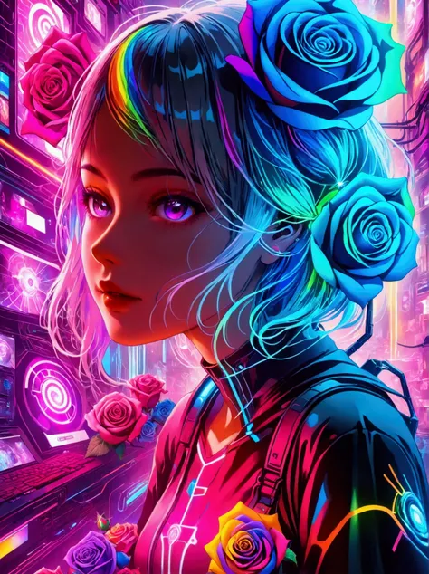 (((8k，bright colors，bright，ultra high saturation，rgb color)))girl，y2k style，collage art，cyberpunk background，celluloid shadow，so...