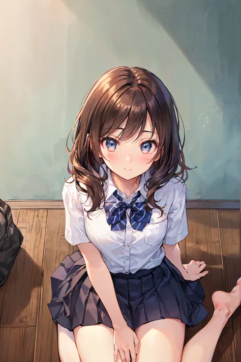 ((Tabletop, Highest quality, High resolution, Hmph, Pixel perfect, 4K, Hmph, Hmph))), One Girl, single, alone, Beauty、The whole body is visible、 ((Medium length wavy hair, bangs, Brown Hair)), ((Brown eyes, Beautiful eyelashes, Realistic eyes)), ((Detailed...