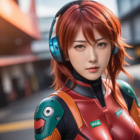 (masterpiece, best quality), 1girl, beautiful face, beautiful body, souryuu_asuka_langley, plugsuit, bodysuit, interface headset, red bodysuit, hair between eyes, pilot suit,Medium close-up realistic 8K raw photography, (Captivating Asuka Langley Soryu por...