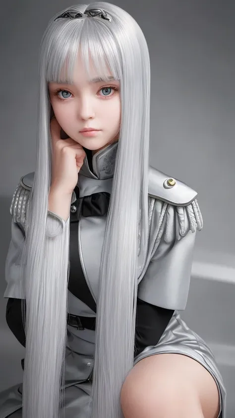 beautiful girl　Knee-high　Silver Hair　uniform　Beautiful face like an actress　