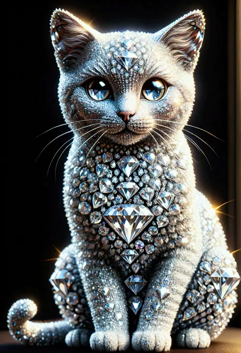 cat made of diamonds, all made of diamonds, diamondmw, countless diamonds, best quality, (masterpiece:1.2), high quality, highre...