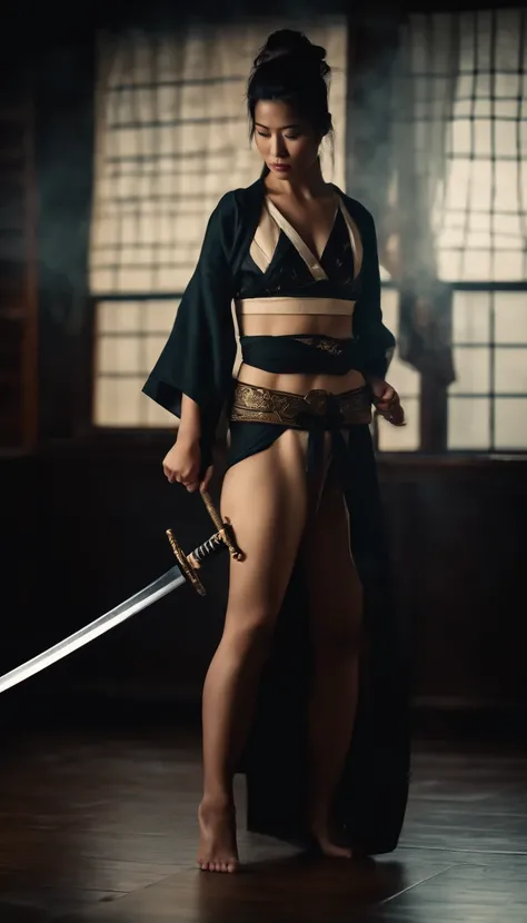 Samurai Swordsman　woman　In underwear　Full body sexy underwear　Full body sexy