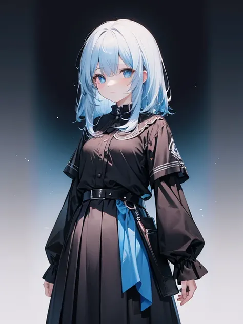 Girl　sky blue hair　 medium hair　Mourning black clothes　skirt