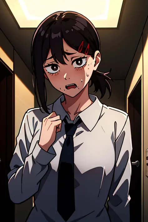 indoor, bathroom,sex,absurderes, hight resolution, ultra-detailliert, 1girl in, kobeni, white collared shirt, neck tie, blood on...