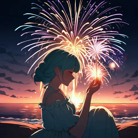 　Fireworks woman　summer　Nostalgic　painful　