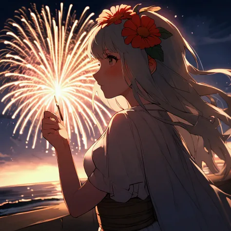 　Fireworks woman　summer　Nostalgic　painful　