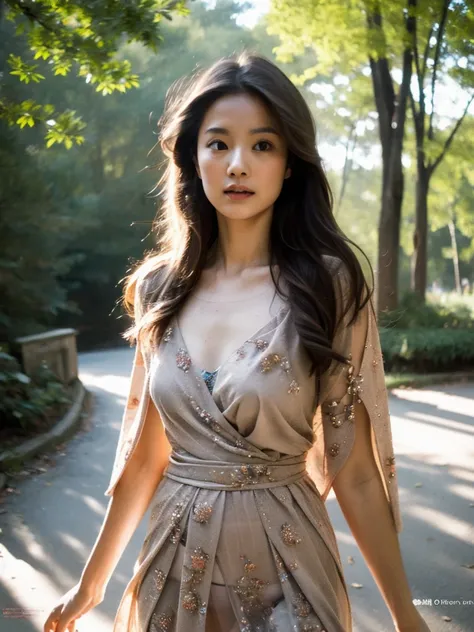 ((RAW,35mm)),((Masterpiece)),Ultra Realistic full frame half bare body photo, forest peril fallen out-cold paralyzed helpless on ground,beautiful brunette long wavy hair asian princess(oblong face,slim,height 180cm,34-24-34 body ratio,natural round chest),...