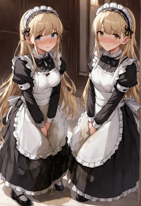 (masterpiece, Best quality, 8 K, Sharp Focus, depth of field, BEST SHADOWS, Perfect light, HDR, realistic skin texture, Ultra detailed Background, detail), anime style, harem. 2 girls. Maids.  long hair. beautiful eyes, Perfect eyes, expressive eyes, beaut...