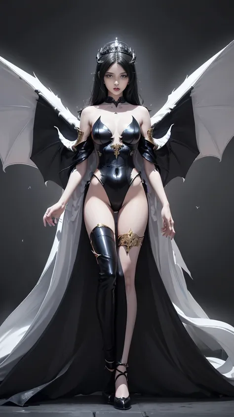 emphasis on wings, wings on shoulder, Angel wings and devil wings, white wings and black wings, (Realistic picture, highest resolution, 16ก), (A demon god with wide wings and enormous power on his shoulders..., Twelve wings on the shoulders., black bat win...