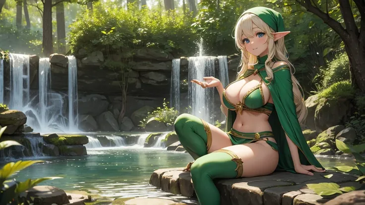 Cute Elf、Fountain in the forest、looks fun、Chill out、Big breasts