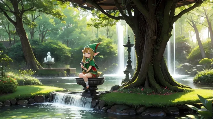 Cute Elf、Fountain in the forest、looks fun、Chill out、