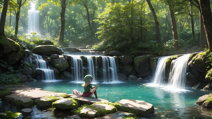 Older sister elf、Fountain in the forest、looks fun、Chill out、