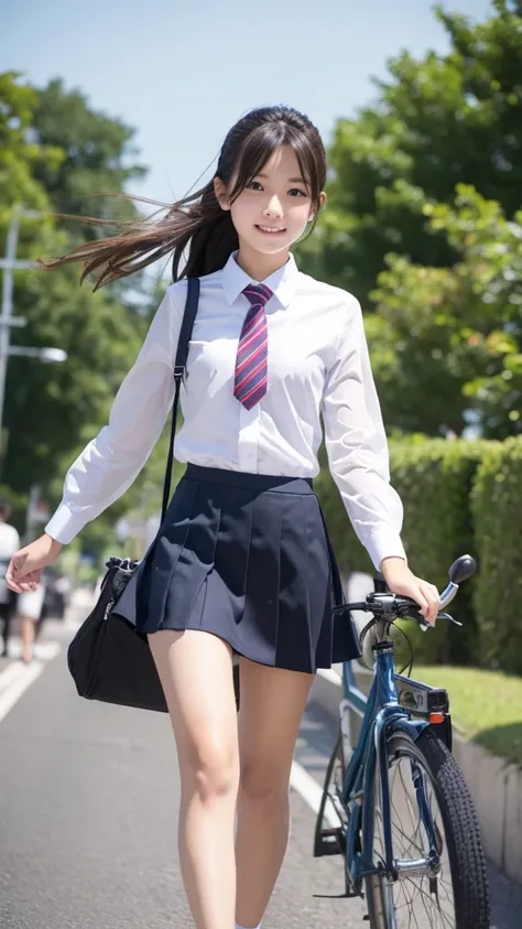 Cute Girls､high school girl､uniform､mini skirt､See-through､Fluttering in the wind､cycling