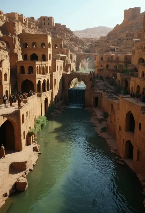 create a hq cinematic 8k picture of shushtar city with people go to hell