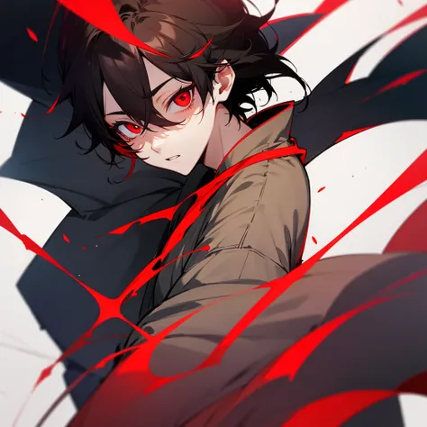 Anime boy with dark hair and red eyes