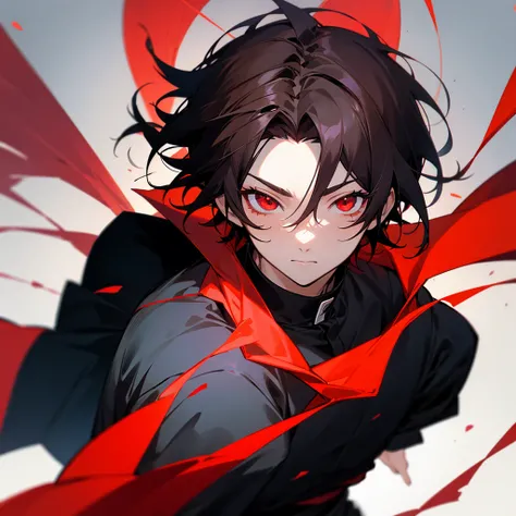 Anime boy with dark hair and red eyes