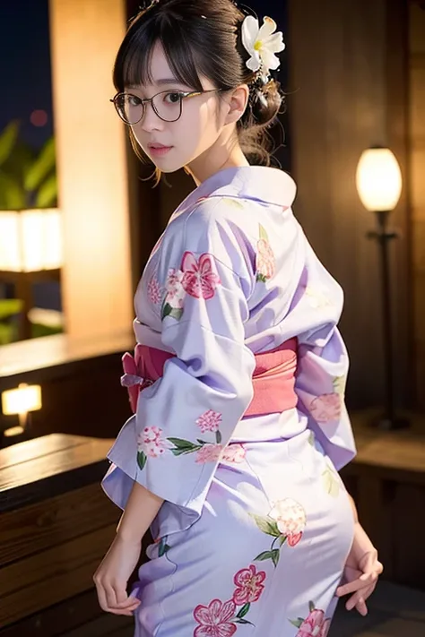 (masterpiece, Highest quality:1.4), Beautiful Face, 8k, 85mm, Absurd, (Floral Yukata:1.1), Face close-up, violet, Gardenia, Delicate girl, alone, night, View your audience, Upper Body, Film Grain, chromatic aberration, Sharp focus, Face Light, Professional...