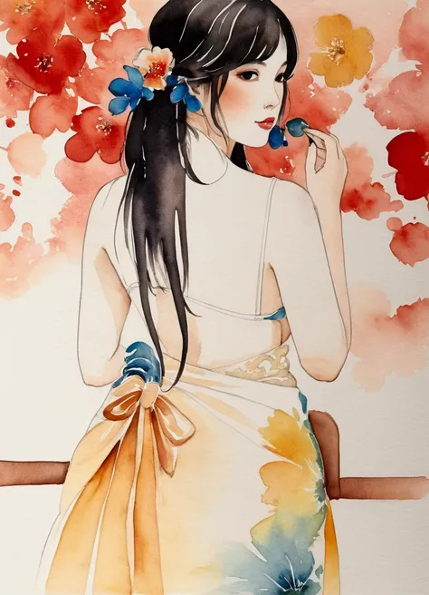 Simple watercolor painting, poster for, Romantic Taisho, picaresco, retro, The tattoo, fully body, High definition