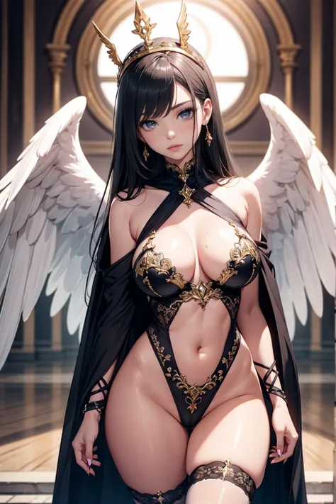 1girl,solo,super detailed skin,shiny skin,wet oily skin, expressionless, majestic wings,angelic skin, detailed eyes,eyelashes,li...