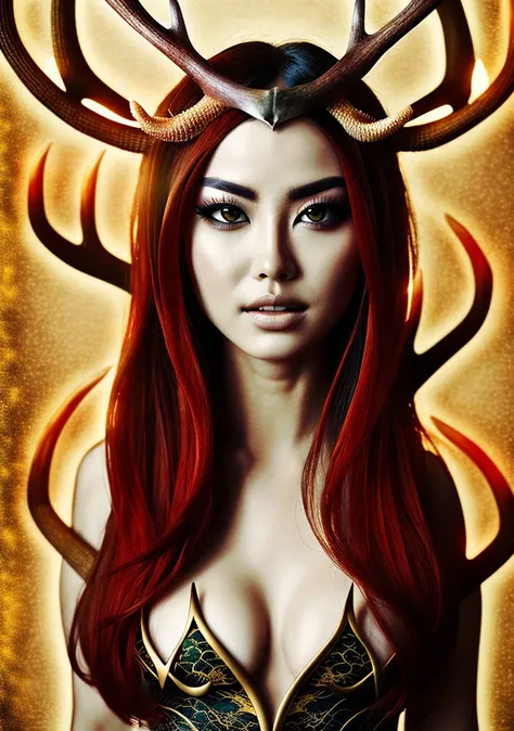 ((female demon)),((Half Dragon,half woman)),((antlers))