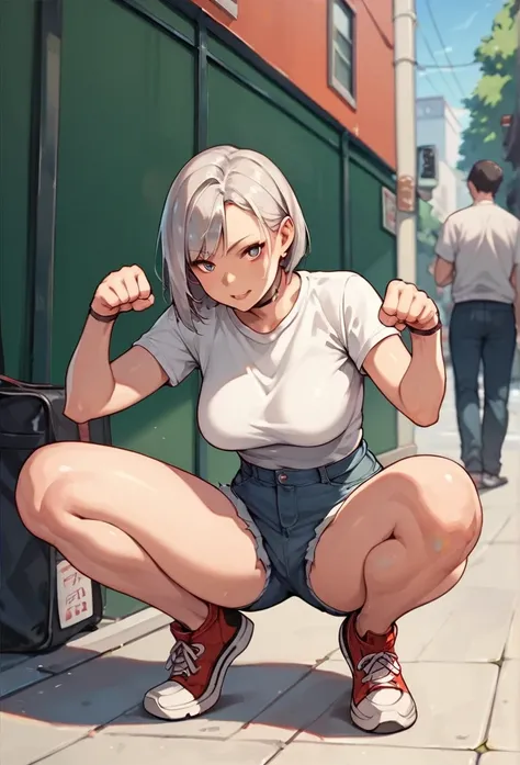 score_9,score_8_up,score_7_up,score_6_up,score_5_up,1girl, solo, silver hair, squatting, public, street, legs spread, paw pose