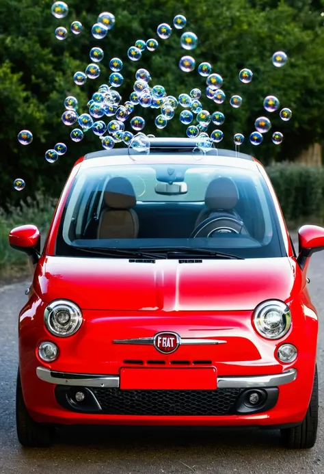 Red Fiat 500, inflated with bubbles on the sides