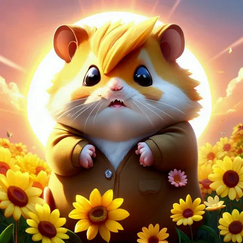 an angry hamster, only the hamster inside the image, sunny, bloom and glare, looking at the camera, the background is farm.