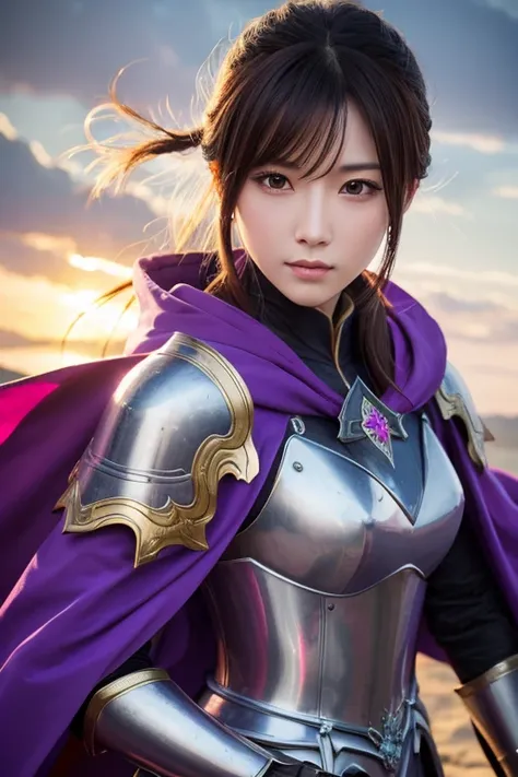 close-up of a woman in armor and purple cloak, koei tecmo, zhao yun, china&#39;three kingdoms, bianlian, genghis khan, feng shui...