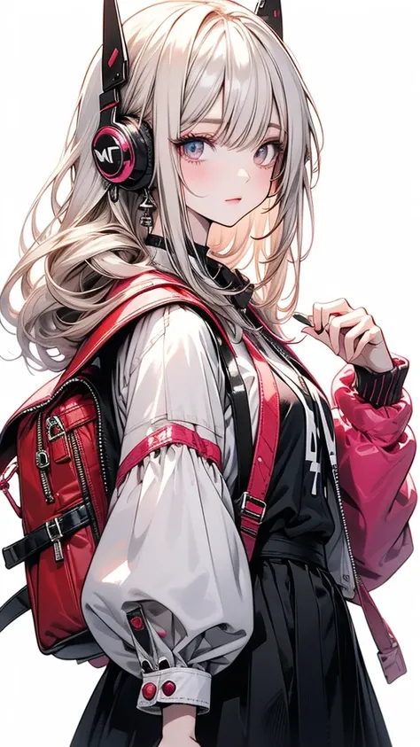 Anime girl with headphones and backpack looking at cell phone, Anime Style 4 k, (Very delicate and beautiful face), (Beautiful eyes in every detail), Digital anime art, Nightcore, Digital anime illustration, Anime Styled digital art, anime art wallpaper 4k...