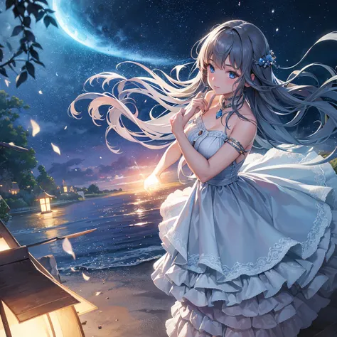 Best quality, ultra high resolution, (photorealistic:1.4), Moonlight falls on the girl&#39;s face ,the girl&#39;s arms are spread apart ,a cave, Midnight, draw up, wide angle,moonlight is clearly visible, a girl stands on a hill inside a cave, in the place...