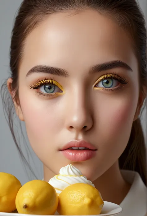 beautiful detailed eyes, beautiful detailed lips, extremely detailed eyes and face, longeyelashes, 1girl, lemon yogurt cake, simple no topping, photorealistic, 8k, best quality, ultra-detailed, realistic, vivid colors, natural lighting, masterpiece, soft p...