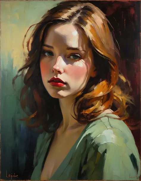 create an evocative oil painting inspired by malcolm liepke, based on the provided image. capture the intense, introspective exp...