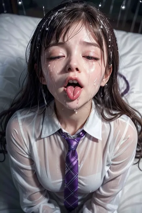 high quality, detailed,(girl watching from above:1.4).(a girl with white water drops on her face:1.2.lots of white water droplets:1.3)(at night:2.0),green eyes.she is 17 years old japanese bitch gal,prostitute,she has a mole under her eye,(smallest breasts...